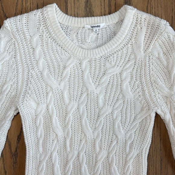 Splendid Collection Women’s Cable Knit Cashmere Blend Sweater in Cream Size XS - Picture 3 of 11